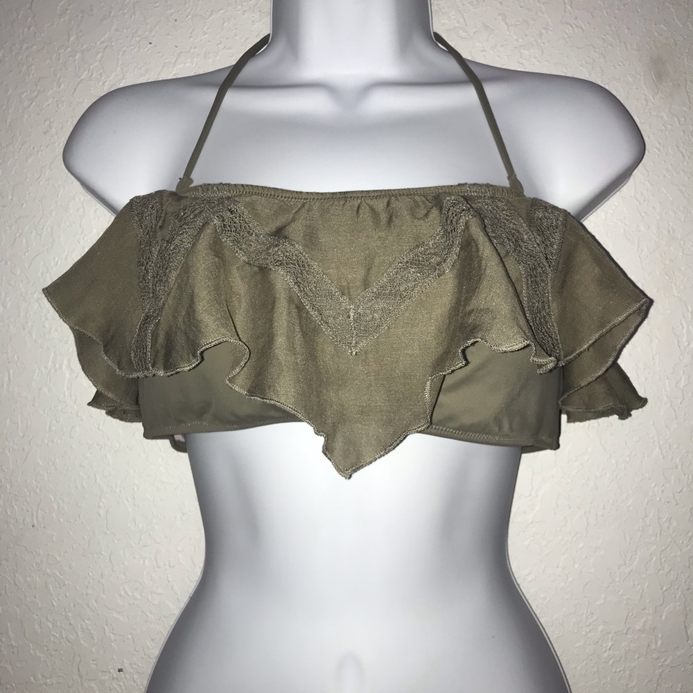Victoria’s Secret Women Sheer Overlay Halter Bandeau Bikini Top Army Green M * - Picture 2 of 5